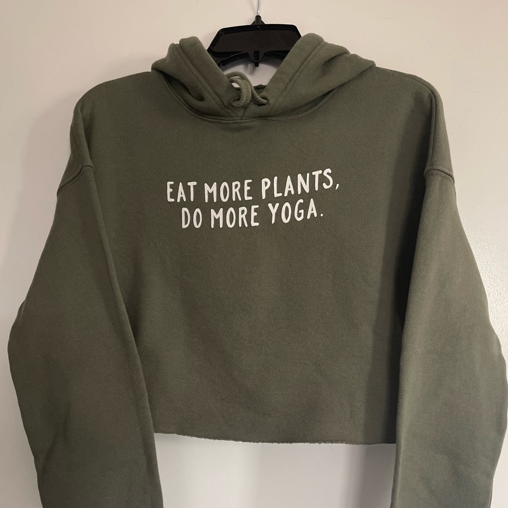 Eat more plants, do more yoga crop hoodie, size small